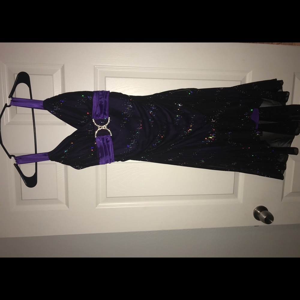 Black and purple knee length rhinestone dress